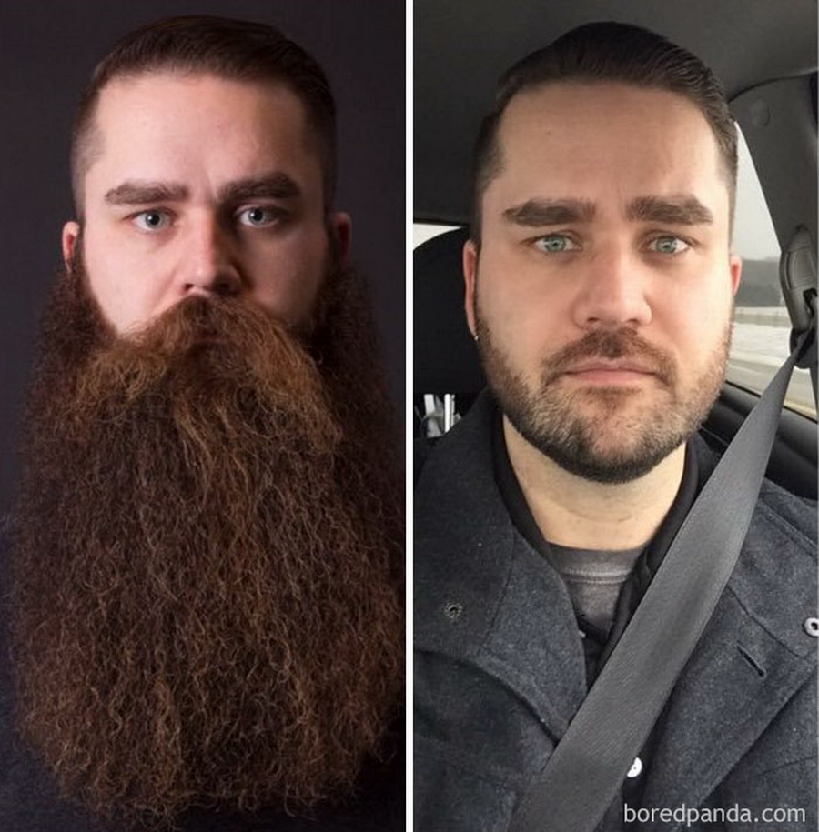 Мужчина с бородой до и после
