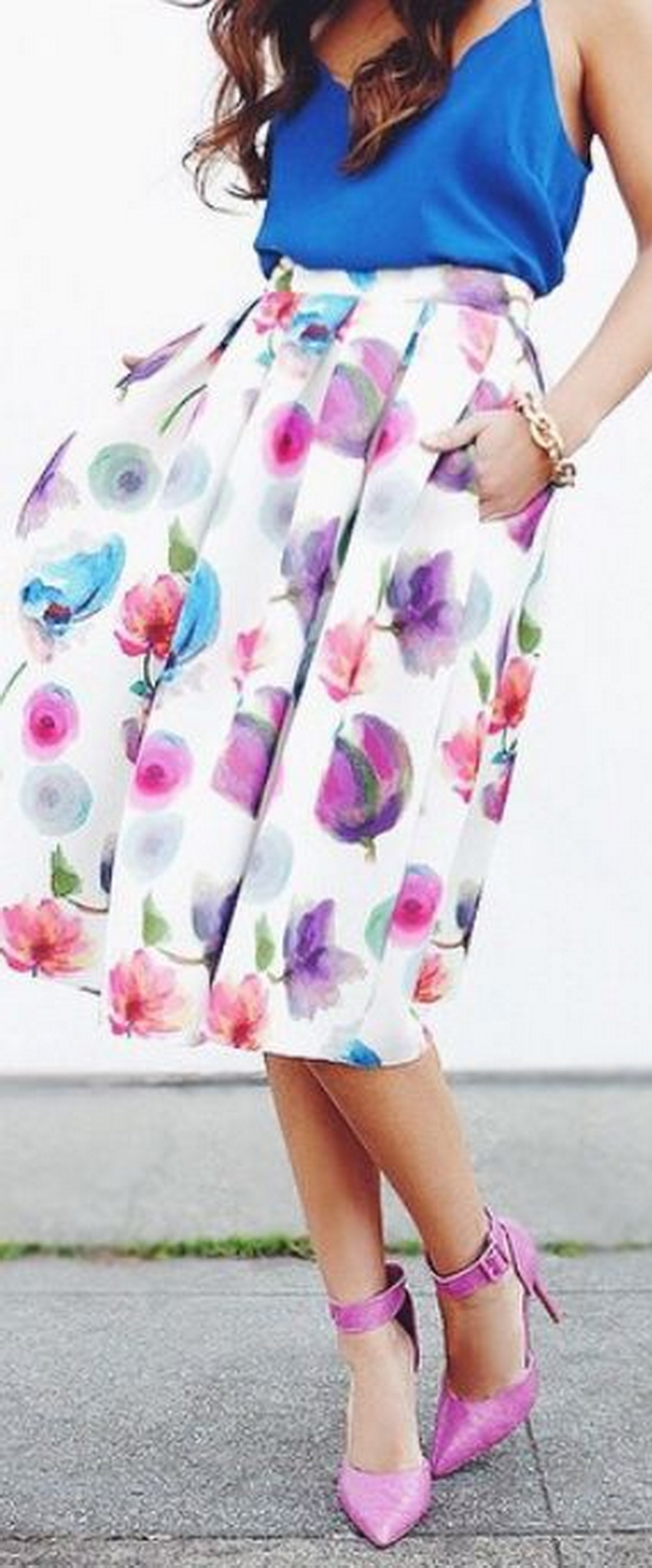 Прямая юбка с цветочным принтом с длинной оборкой