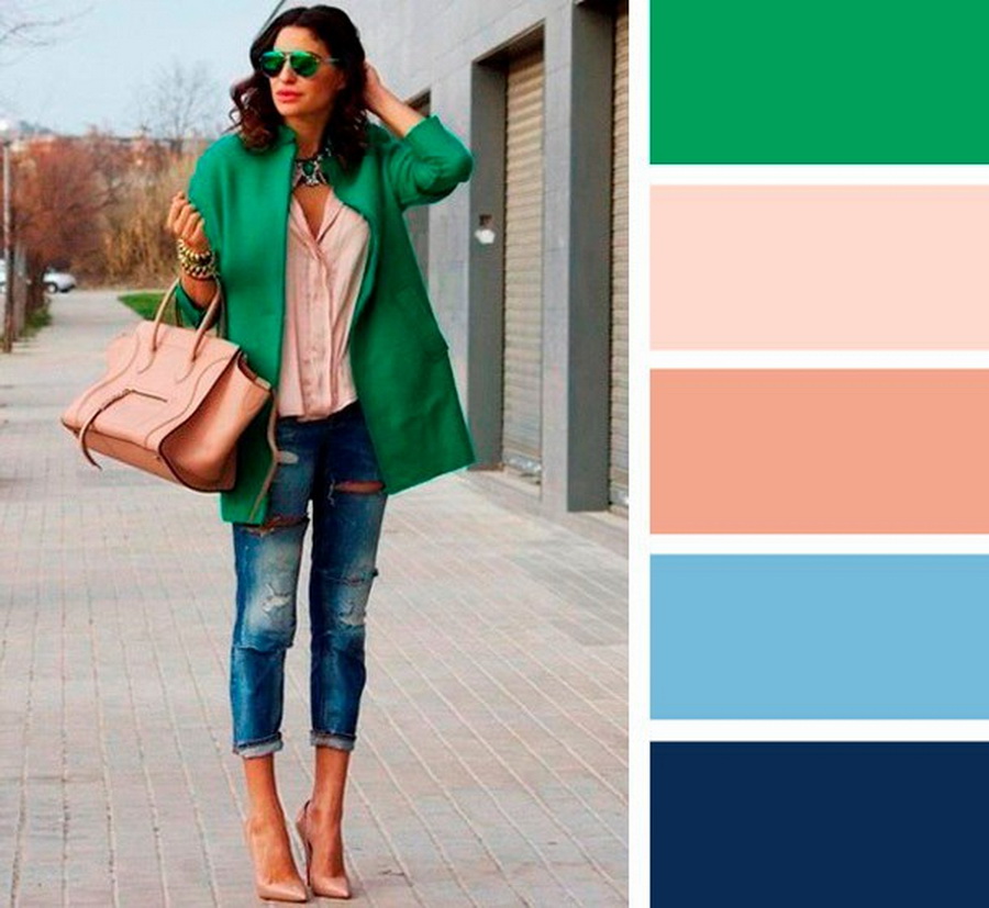 Какие цвета сочетаются с зеленой курткой в одежде у женщин