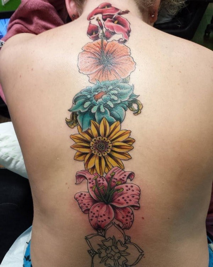 Flower spine tattoos